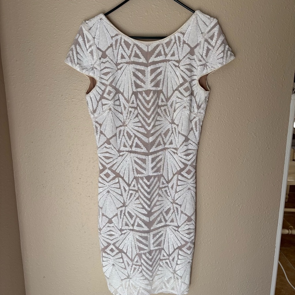 Dress the Population White Beaded Geometric Dress
